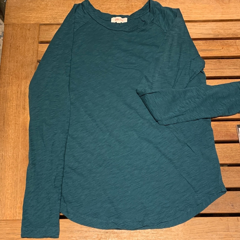 EUC GOLDIE LEWINTER Luxury Teal Crew Neck Lightweight Long Sleeve Tee Small